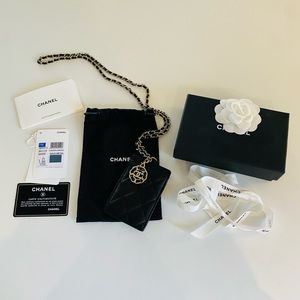 Chanel Black Quilted Leather Lanyard ID Card Holder
